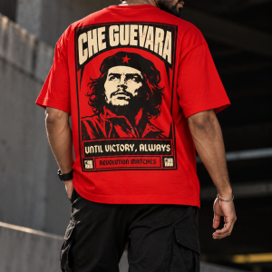 Dhirra Che Guevara Graphic Printed Oversized T-Shirt | Red Revolutionary Portrait Streetwear Tee | Casual Hip Hop Urban Fashion Half Sleeve Round Neck T-Shirt