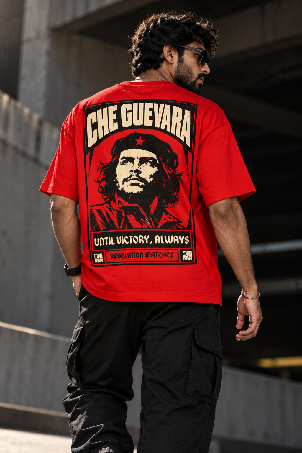 Dhirra Che Guevara Graphic Printed Oversized T-Shirt | Red Revolutionary Portrait Streetwear Tee | Casual Hip Hop Urban Fashion Half Sleeve Round Neck T-Shirt